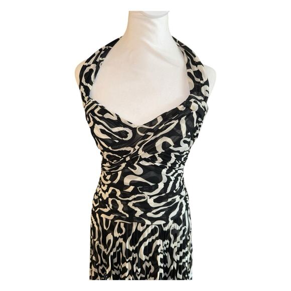 Vintage Escada Silk Halter Midi Dress Size 36 Us 6 Drop Waist Black White Gown - Picture 3 of 16